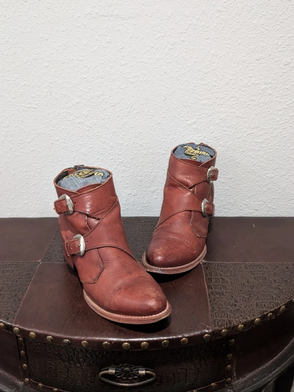 Freebird Saga Distressed Leather Buckle Booties Size 9